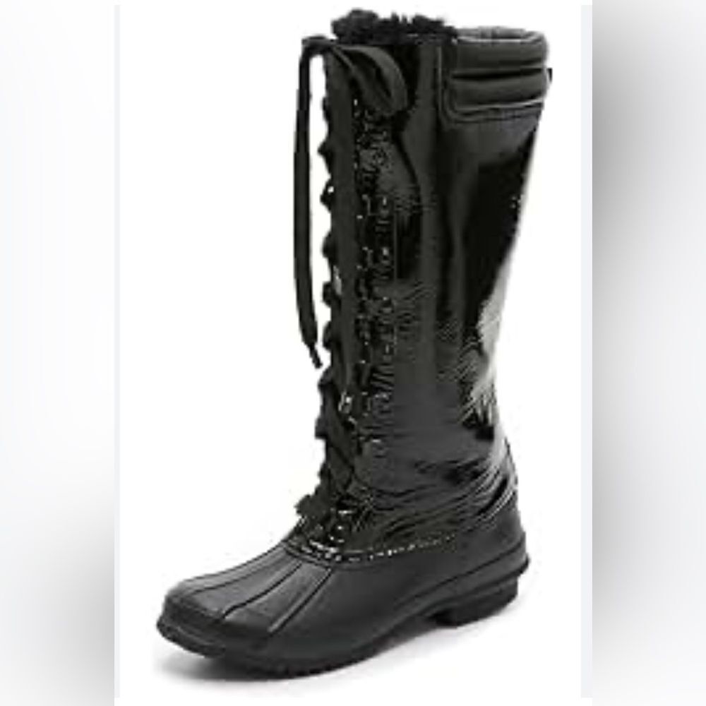 Joie Demelza Tall Patent Leather Faux Fur Waterproof Duck Boots 8